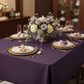 60"x120" Rectangular Premium Polyester Tablecloth - Eggplant/Plum | gold charger plate | wine goblets