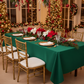 60"x120" Rectangular Premium Polyester Tablecloth - Emerald Green with gold charger plate | white napkin | glass goblet | gold chiavari chairs | 