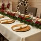 60"x120" Rectangular Premium Polyester Tablecloth - Light Ivory/Off White with gold charger plate| ivory napkin | napkin ring | wine goblets