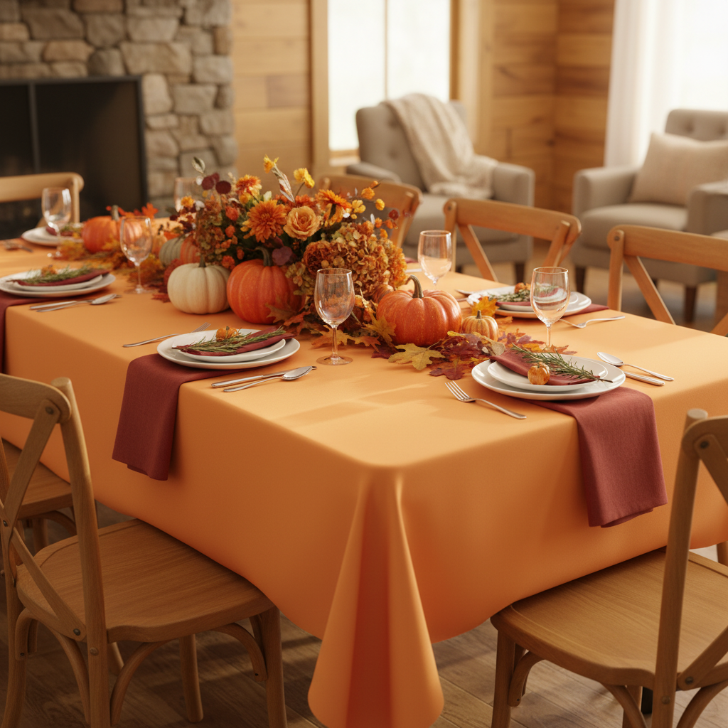 60"x120" Rectangular Premium Polyester Tablecloth - Orange