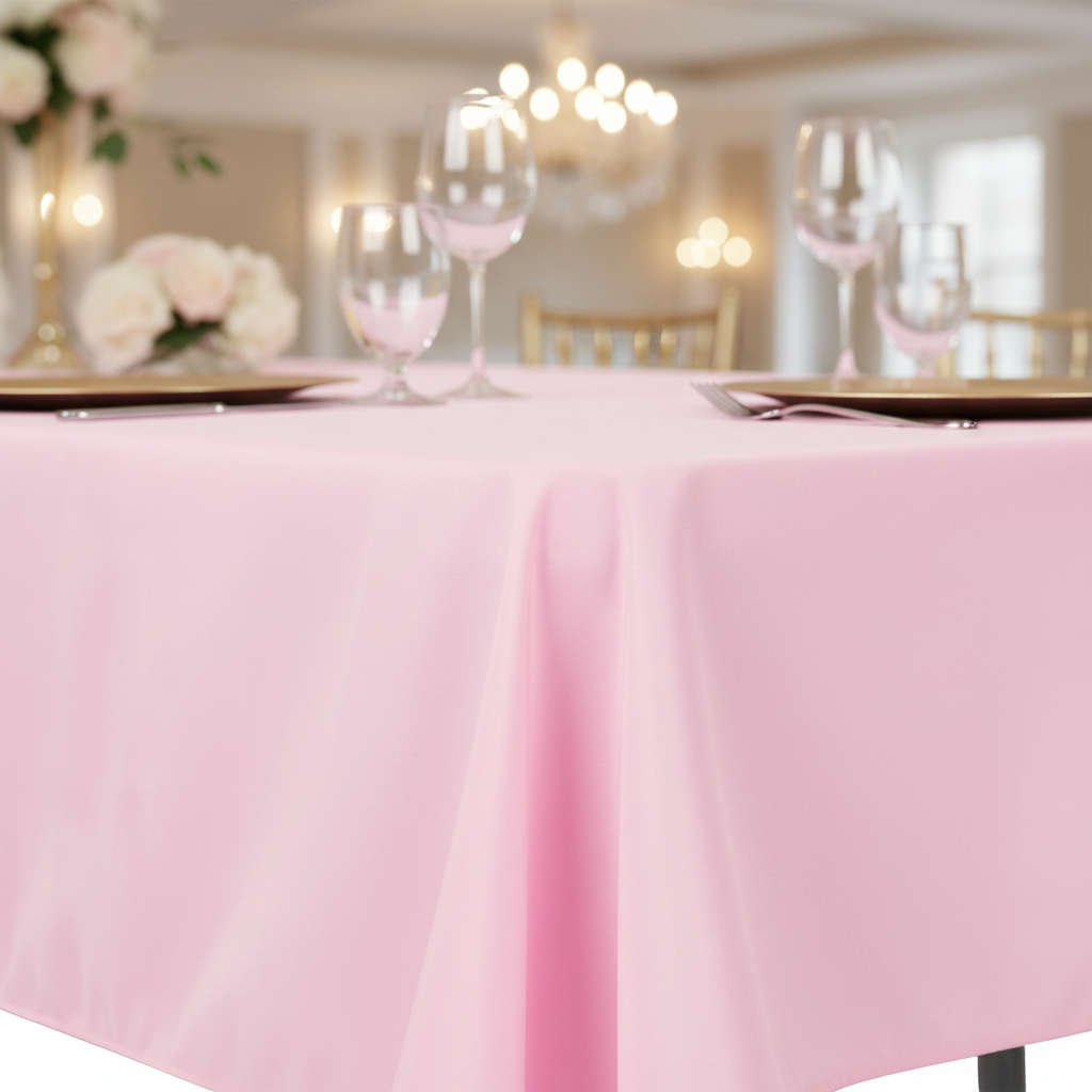 60"x120" Rectangular Premium Polyester Tablecloth - Pink close up corner 
