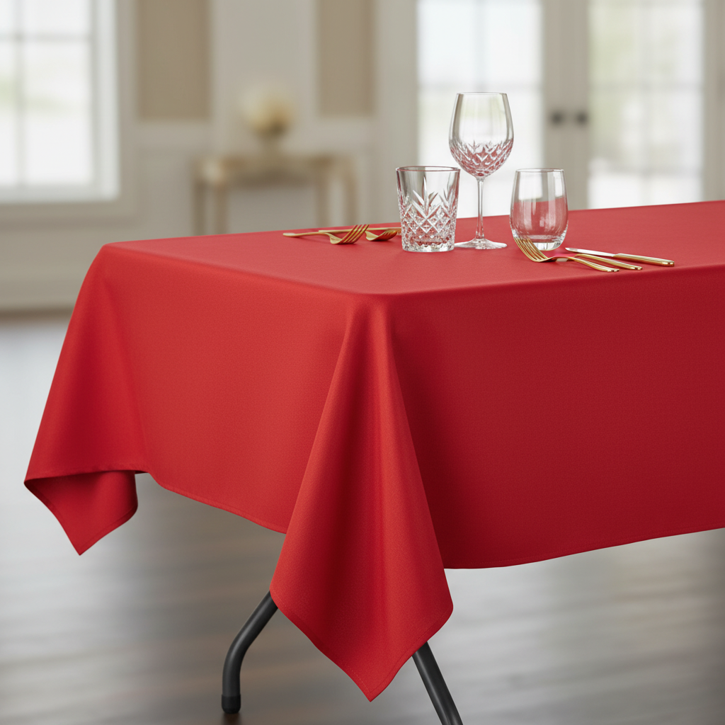 60"x120" Rectangular Premium Polyester Tablecloth - Red close up detail