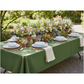 60"x120" Rectangular Premium Polyester Tablecloth - Willow Green with ivory napkin | rattan placement | white dinner plate | wine goblets | flower centerpieces
