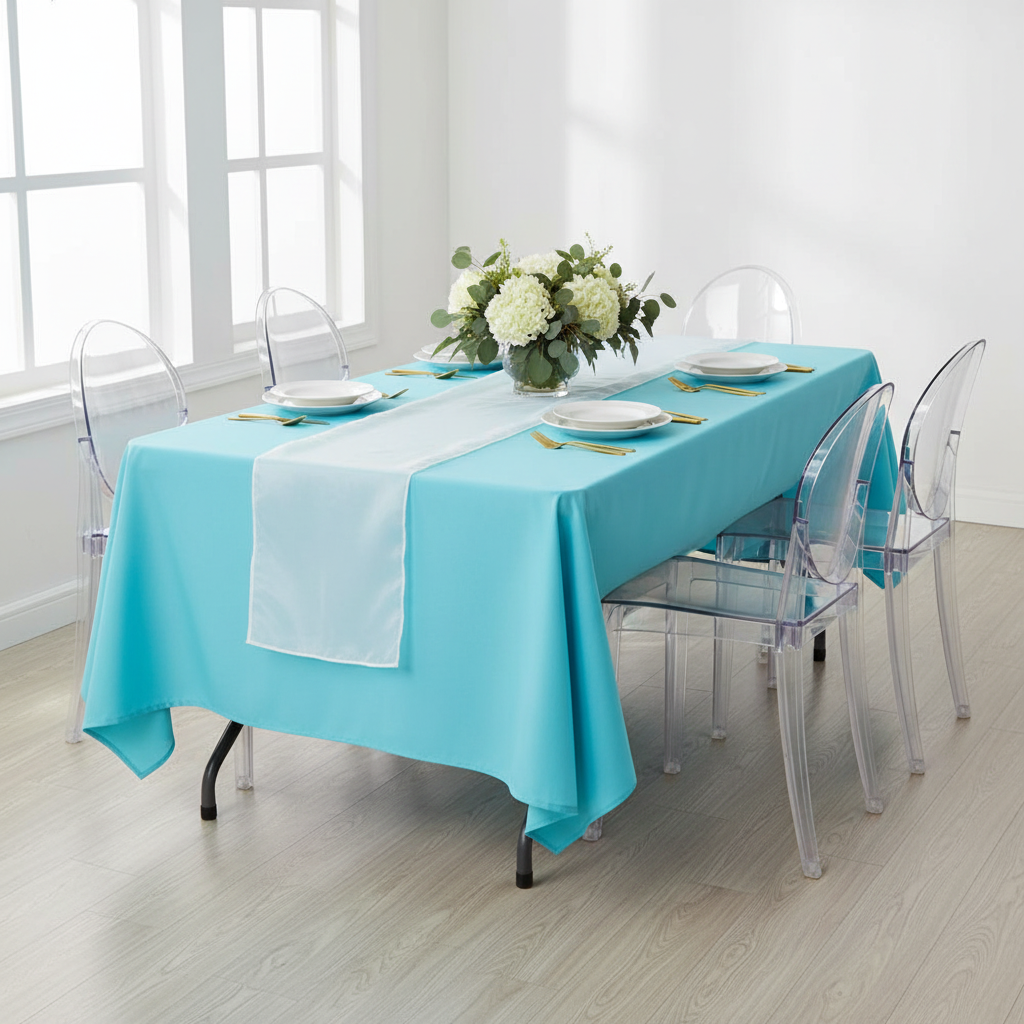 60"x120" Rectangular Premium Polyester Tablecloth - Aqua Blue.
