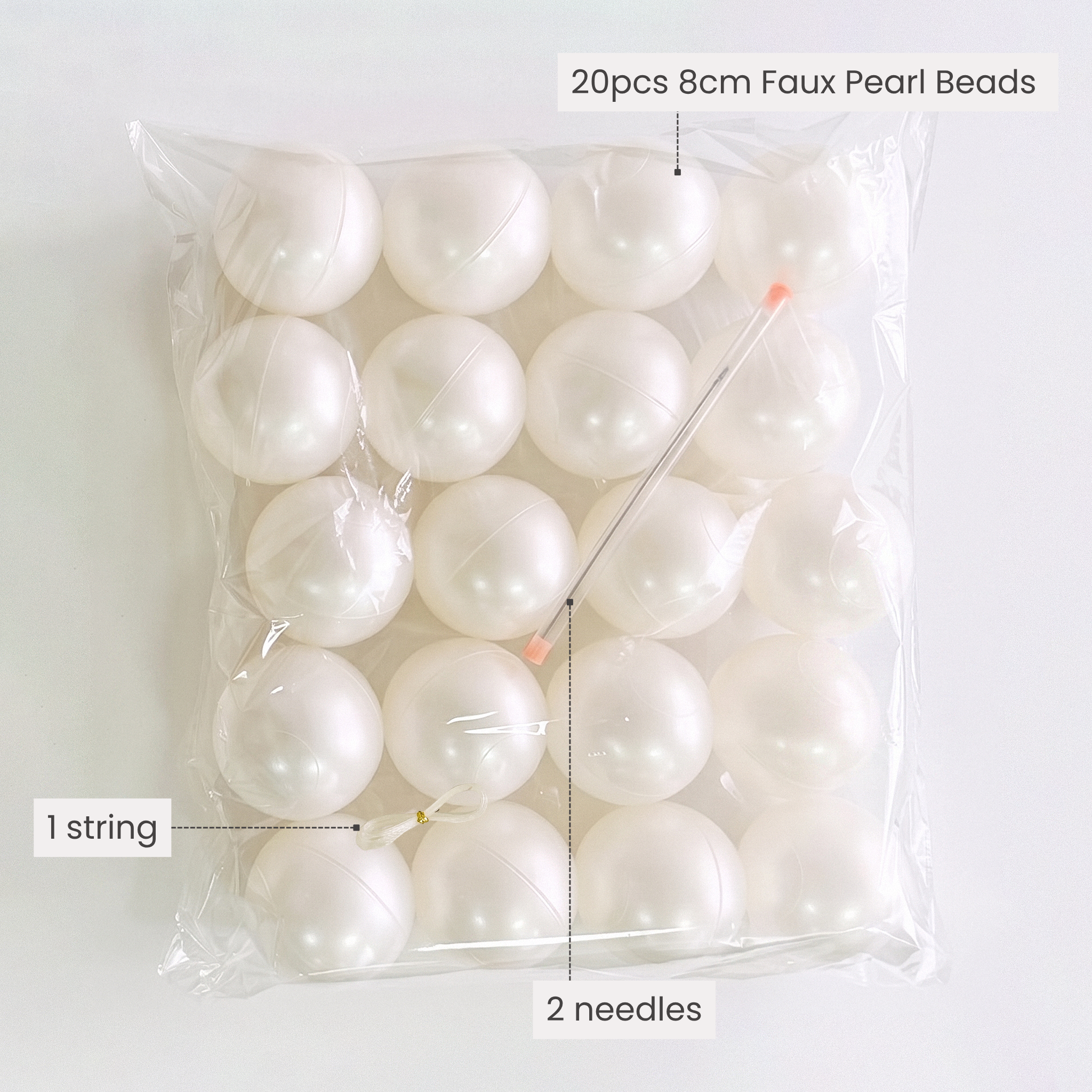 8cm Faux Pearl Beads DIY Garland (20pcs) infographic showing content
