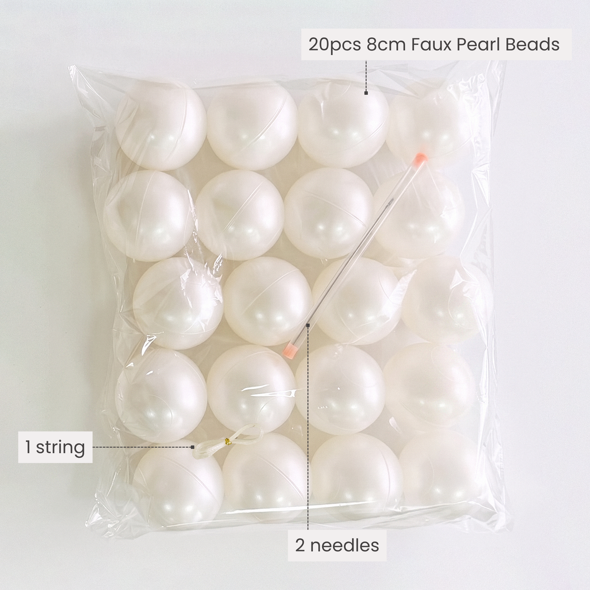 8cm Faux Pearl Beads DIY Garland (20pcs) infographic showing content
