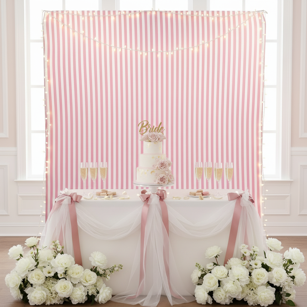 8ft x 8ft Striped Spandex Slip-on Backdrop Cover Pastel Pink - Bridal Shower 