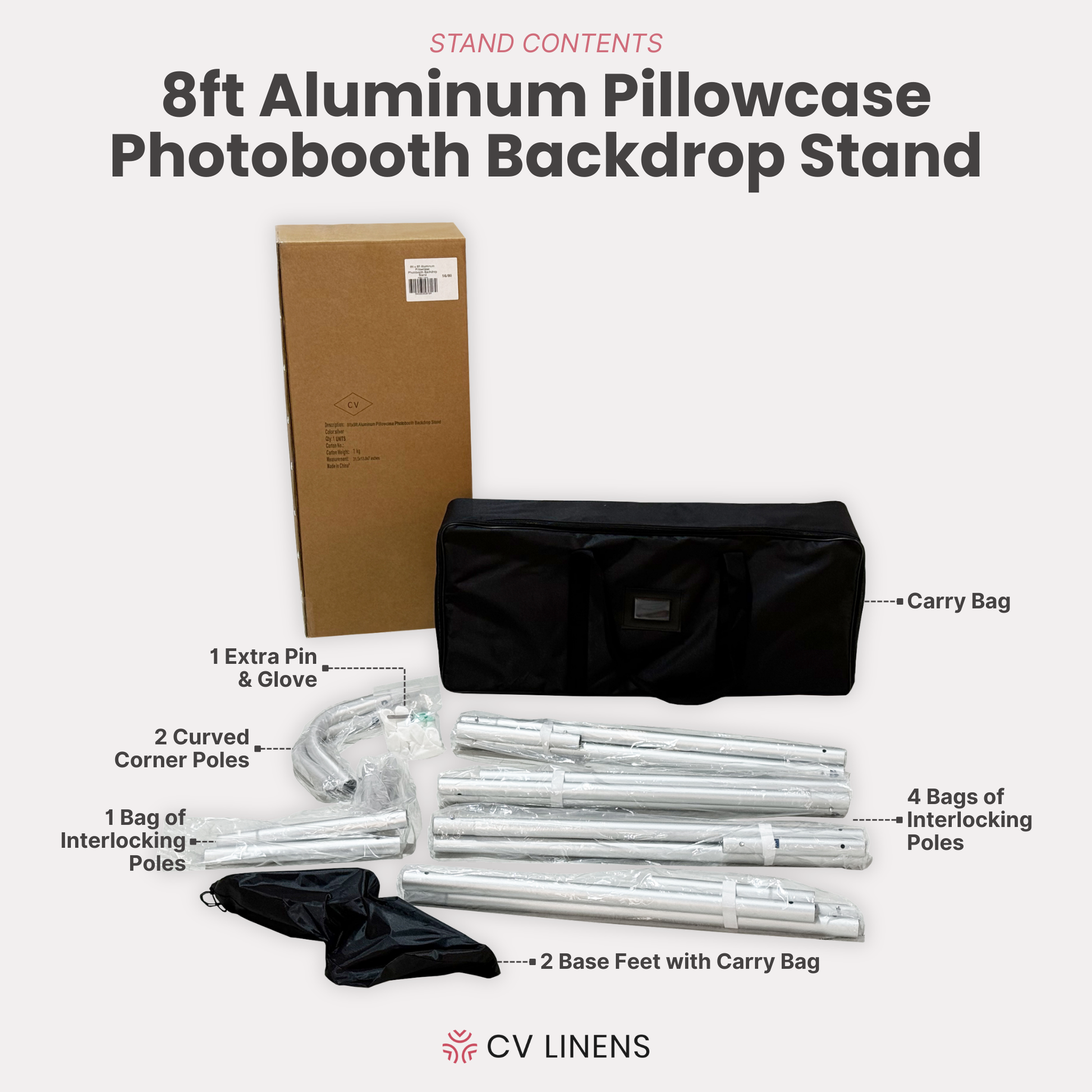 8ft Aluminum Pillowcase Photobooth Backdrop Stand box contents