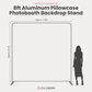 8ft Aluminum Pillowcase Photobooth Backdrop Stand infographic showing person height comparison 
