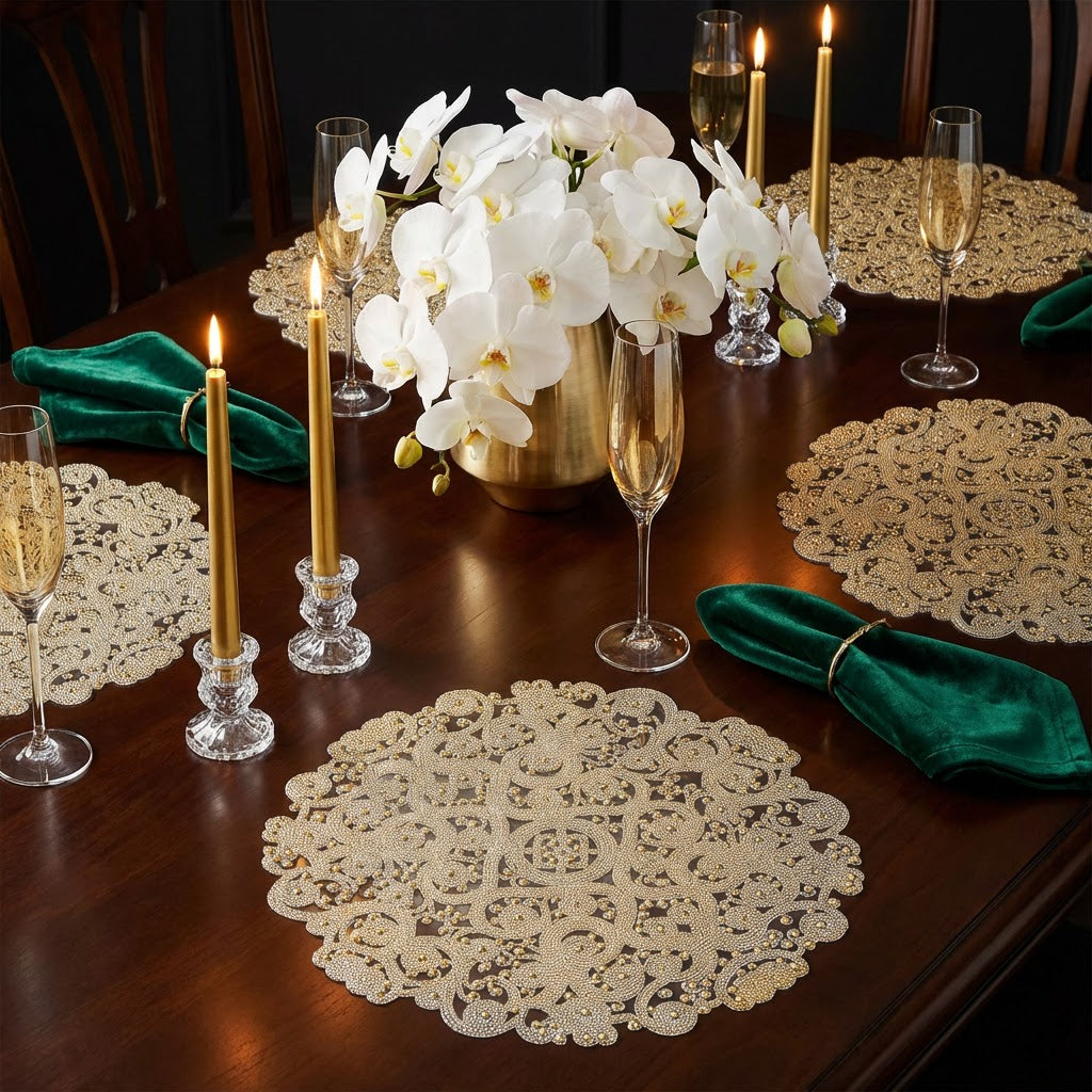 8 pc/set Filigree Acrylic Charger Plate - Gold - CV Linens