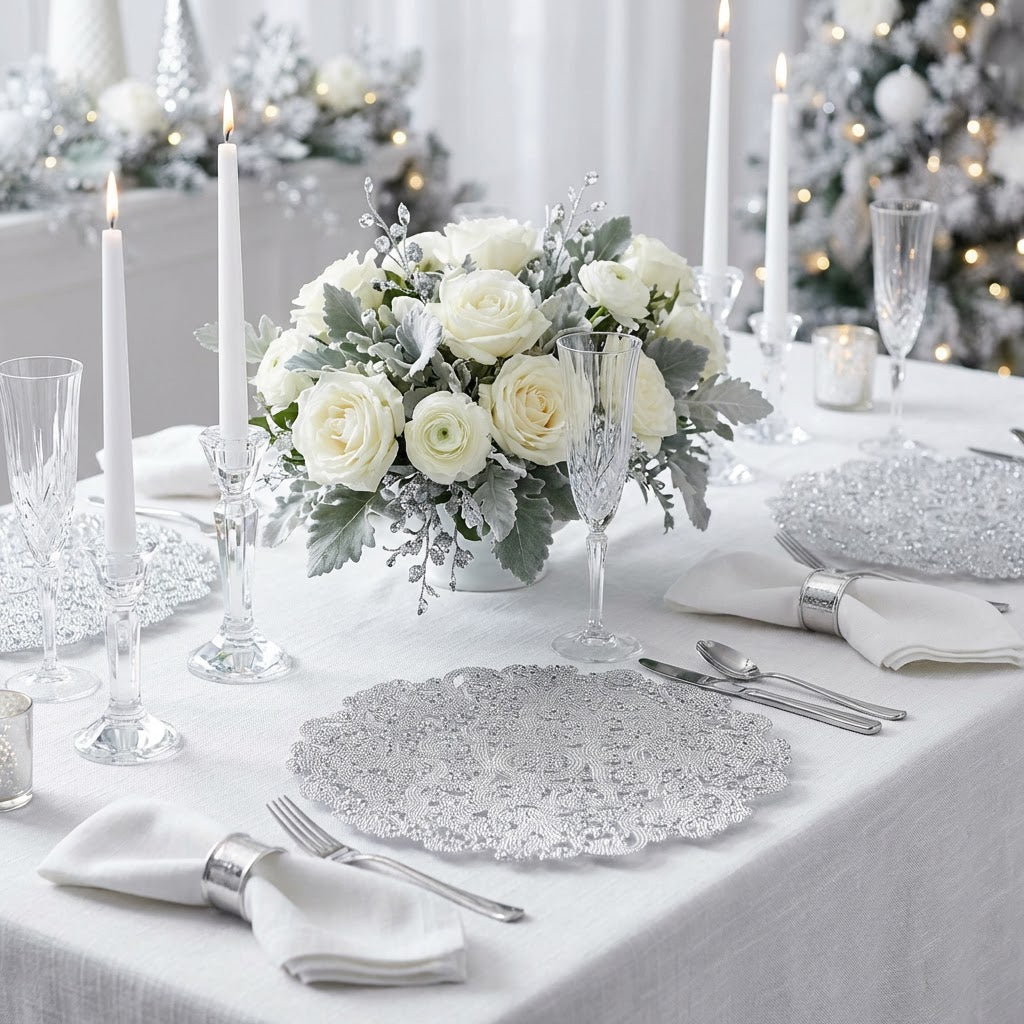 8 pc/set Filigree Acrylic Charger Plate - Silver winter wonderland wedding 