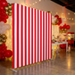 8ft x 8ft Aluminum Pillowcase Photobooth Backdrop Stand paired with CV Linens 8ft x 8ft Striped Spandex Slip-on Backdrop Cover - Red