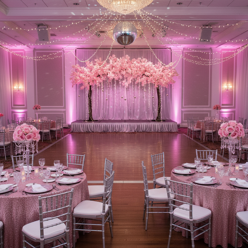 prom night reception with 9.5ft Cherry Blossom Tree Backdrop Frame Stand - Pink