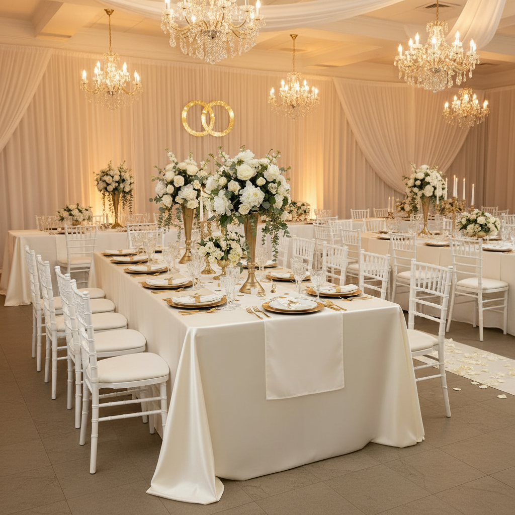 90"x156" Rectangular Satin Tablecloth - Ivory.