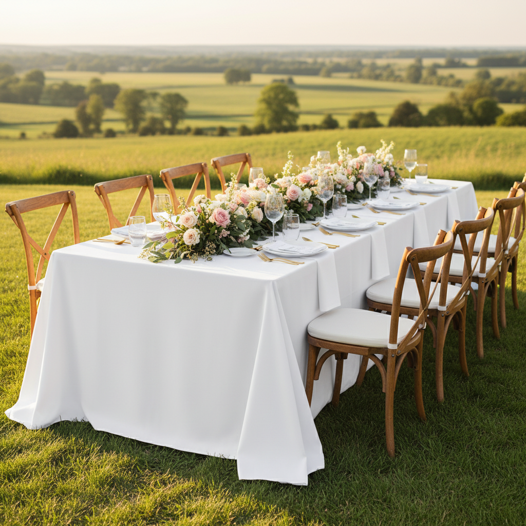 90"x108" Rectangular Oblong Premium Polyester Tablecloth - White.