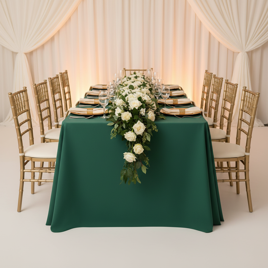 90"x132" Rectangular Oblong Premium Polyester Tablecloth - Forest Green
