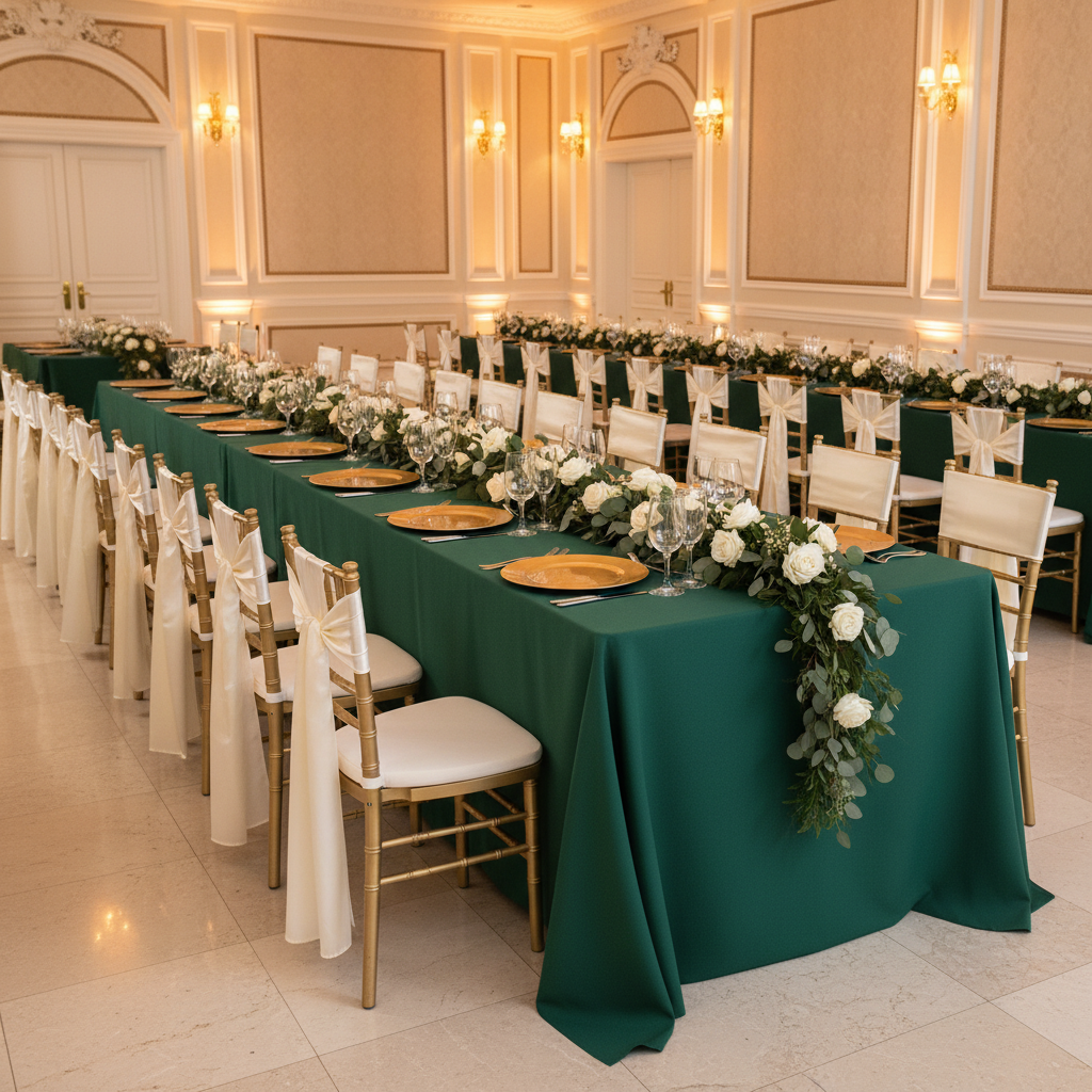90"x132" Rectangular Oblong Premium Polyester Tablecloth - Forest Green
