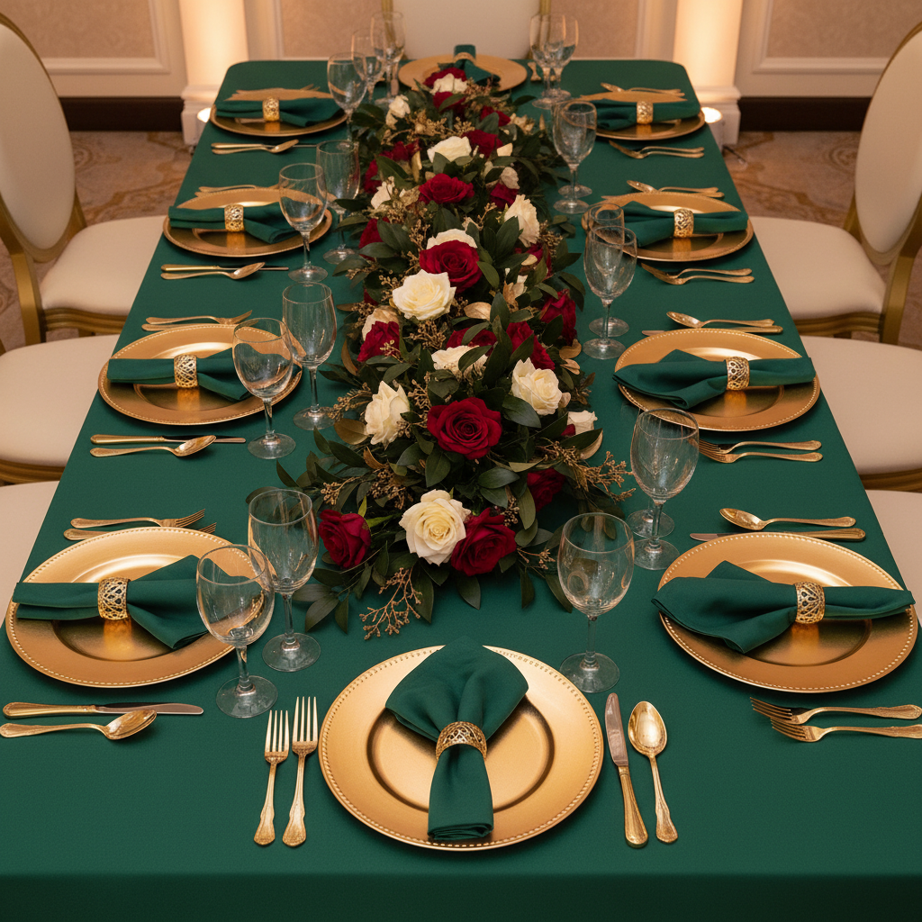 90"x132" Rectangular Oblong Premium Polyester Tablecloth - Forest Green