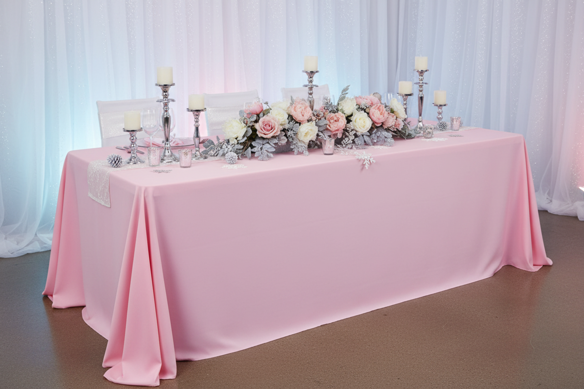 bridal shower with 90"x132" Rectangular Oblong Premium Polyester Tablecloth - Pink