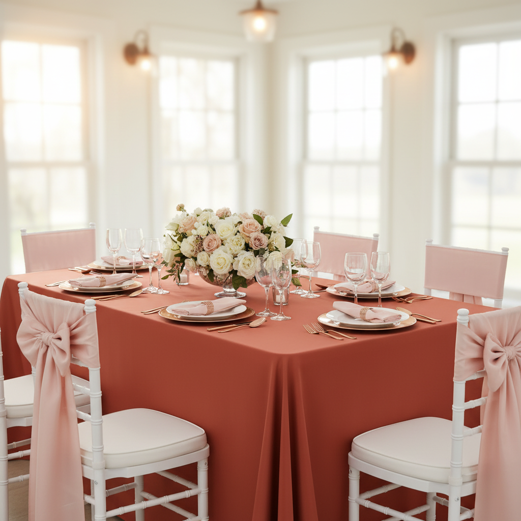 90"x132" Rectangular Oblong Premium Polyester Tablecloth - Rust