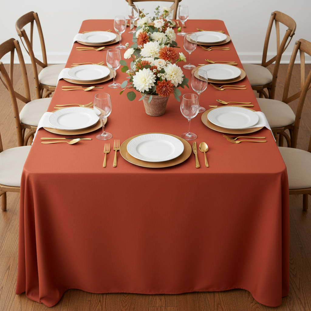 90"x132" Rectangular Oblong Premium Polyester Tablecloth - Rust