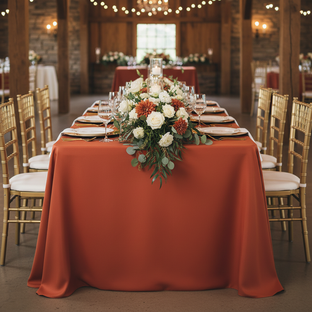 90"x132" Rectangular Oblong Premium Polyester Tablecloth - Rust