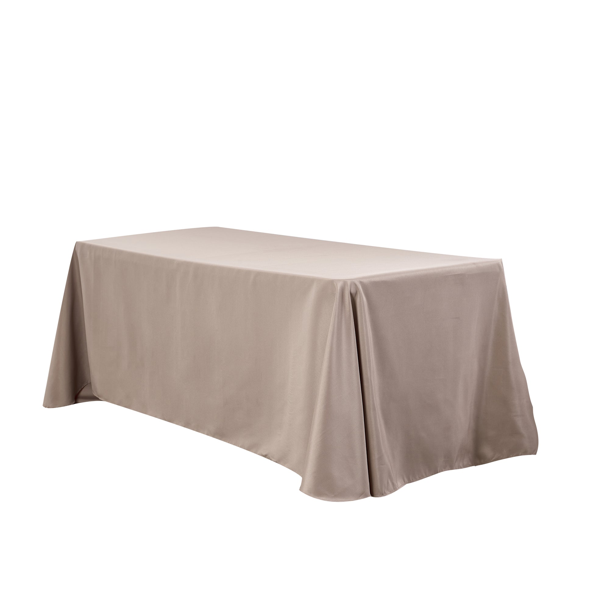 90"x132" Rectangular Oblong Premium Polyester Tablecloth Taupe angled view