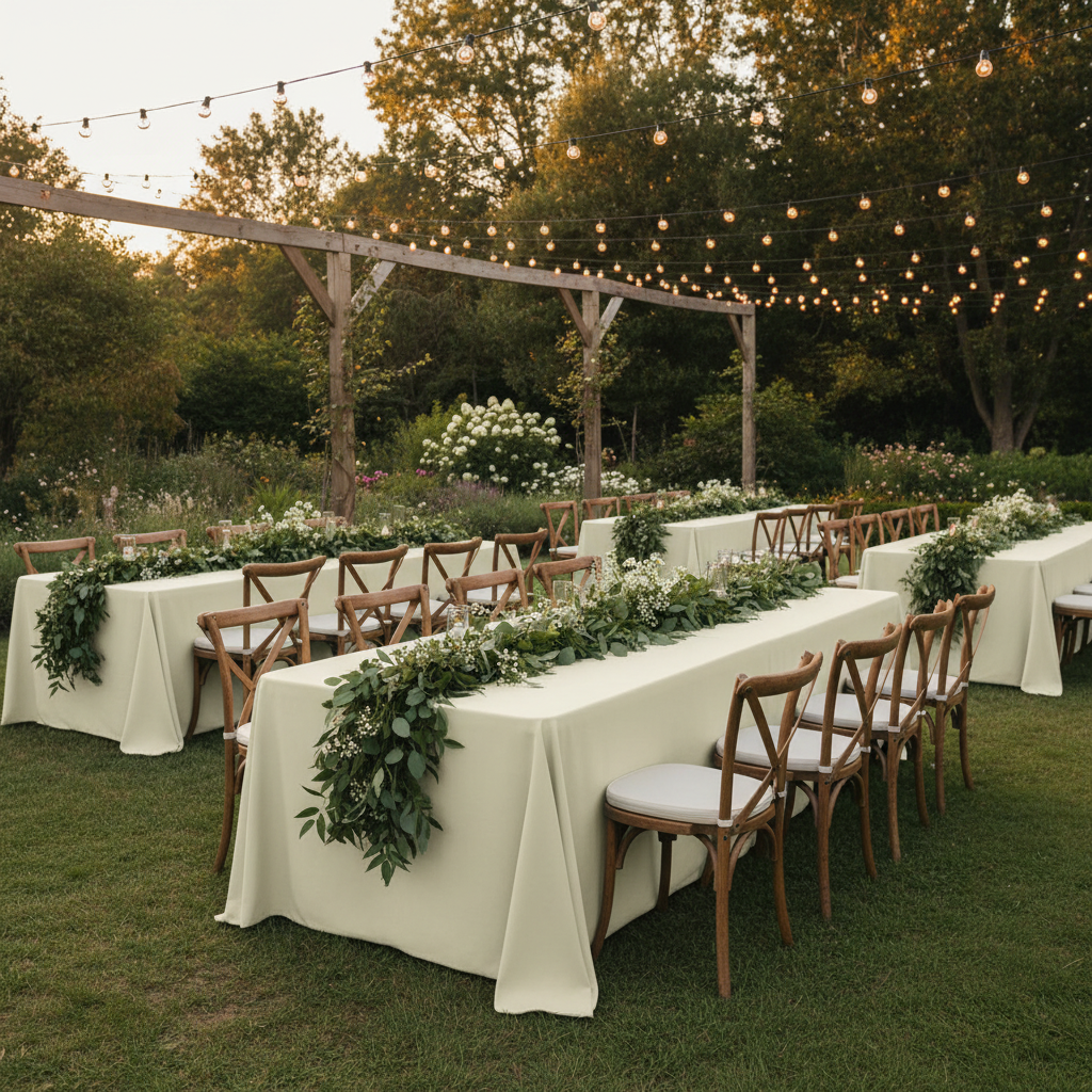 90"x132" Rectangular Premium Polyester Tablecloth (Square Corners) - Light Ivory/Off White