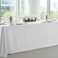minimalist setup with 90"x132" Rectangular Premium Polyester Tablecloth (Square Corners) - White