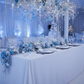 winter wonderland theme with 90"x132" Rectangular Premium Polyester Tablecloth (Square Corners) - White