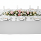 top view of bridal shower setup with 90"x132" Rectangular Premium Polyester Tablecloth (Square Corners) - White