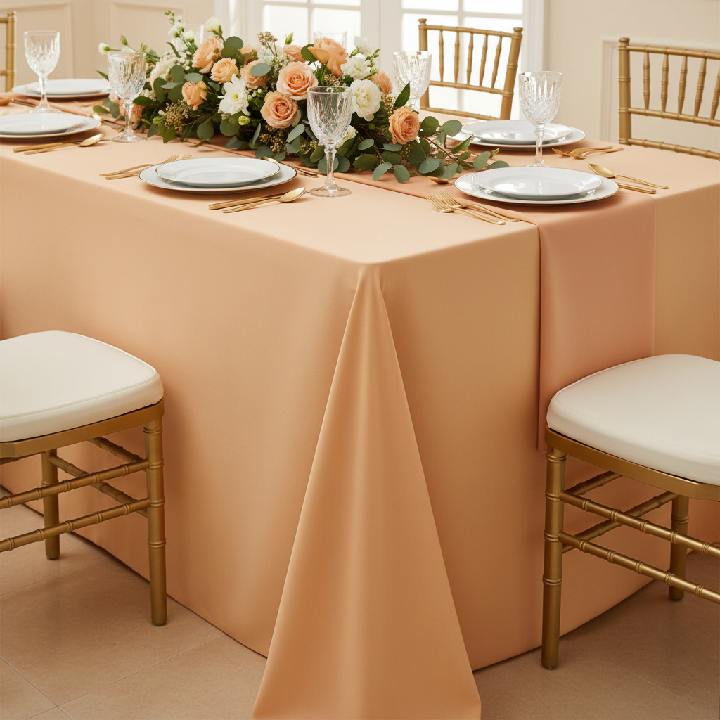 90"x132" Rectangular Oblong Premium Polyester Tablecloth - Peach.