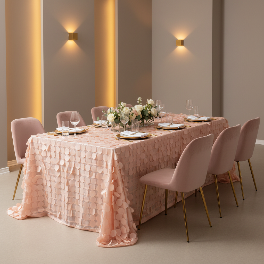 90"x156" Petal Circle Taffeta Rectangular Tablecloth - Blush/Rose Gold
