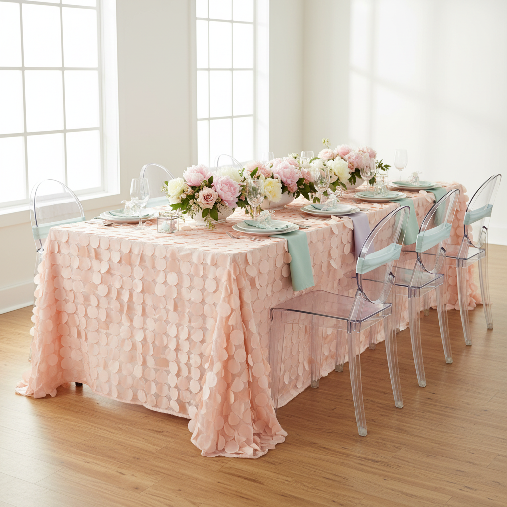 90"x156" Petal Circle Taffeta Rectangular Tablecloth - Blush/Rose Gold