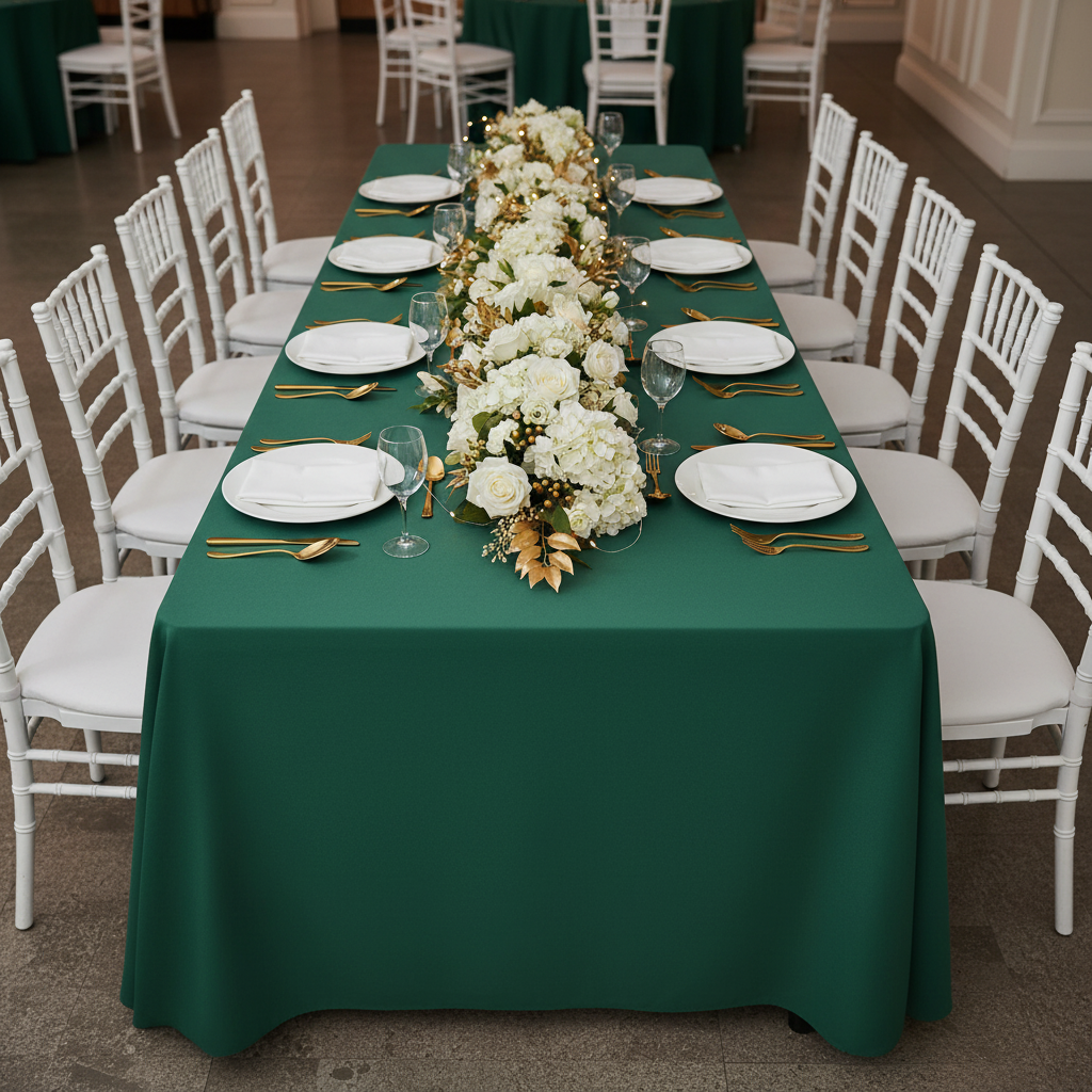 90"x156" Rectangular Oblong Premium Polyester Tablecloth - Forest Green