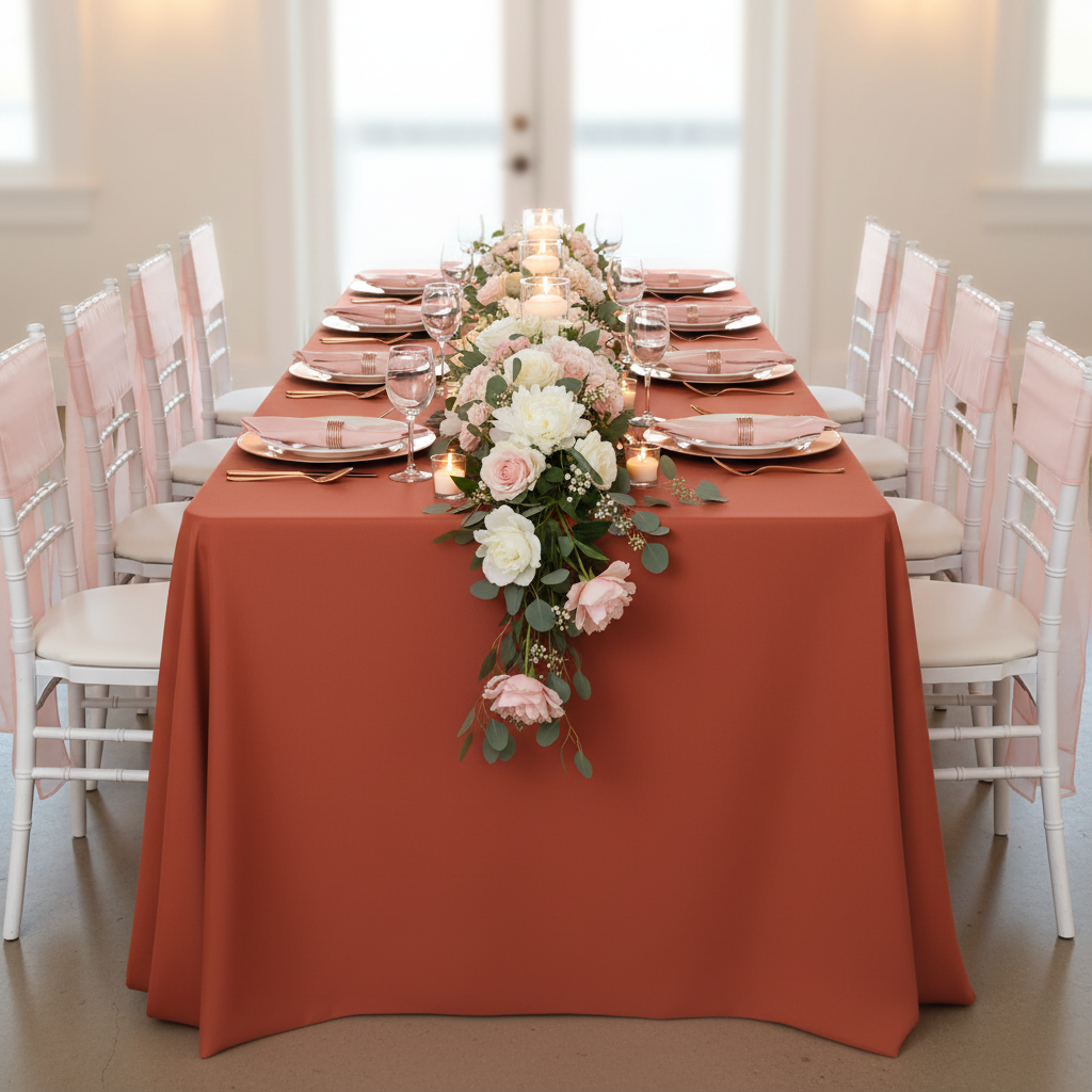 90"x156" Rectangular Oblong Premium Polyester Tablecloth - Rust