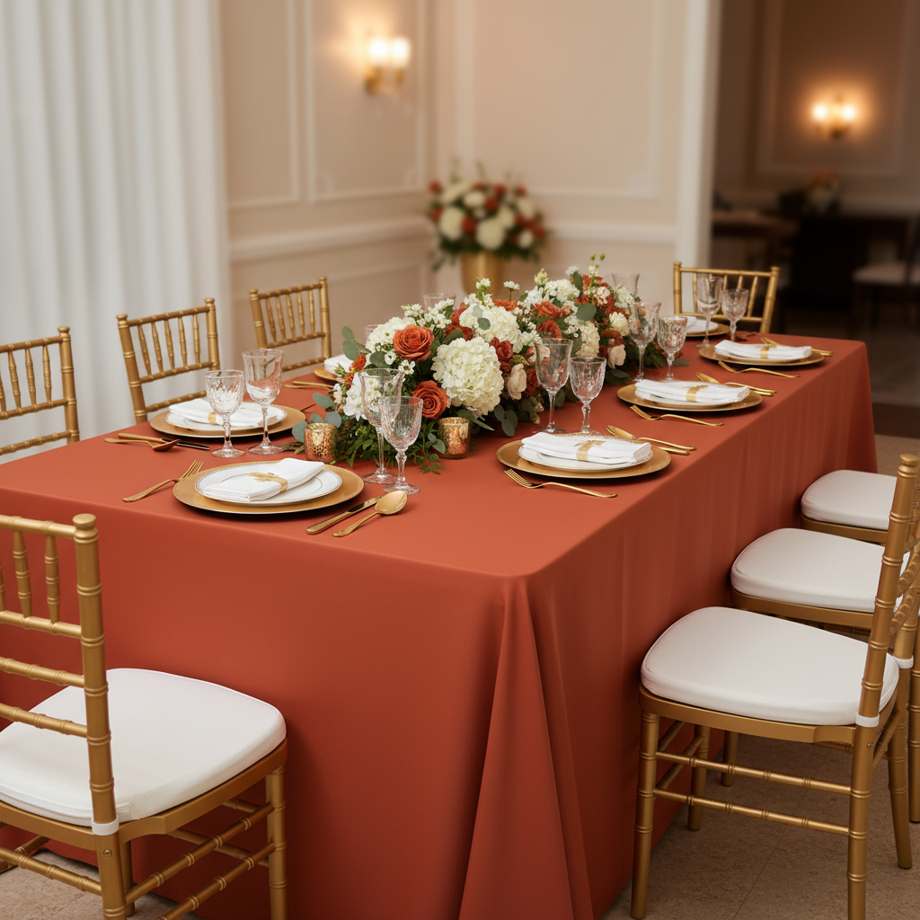 90"x156" Rectangular Oblong Premium Polyester Tablecloth - Rust