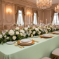 wedding reception with 90"x156" Rectangular Oblong Premium Polyester Tablecloth - Sage Green