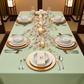 indoor dinner setup with 90"x156" Rectangular Oblong Premium Polyester Tablecloth - Sage Green