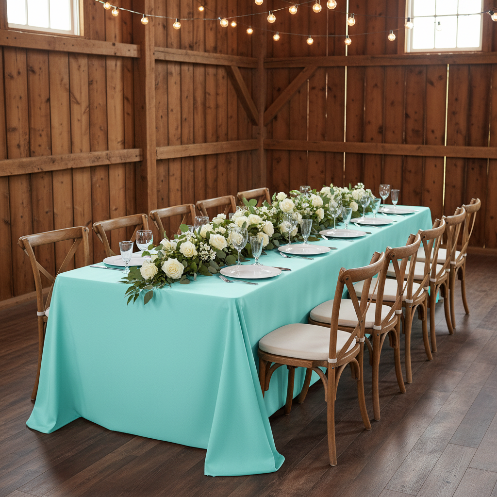 90"x156" Rectangular Oblong Premium Polyester Tablecloth - Turquoise