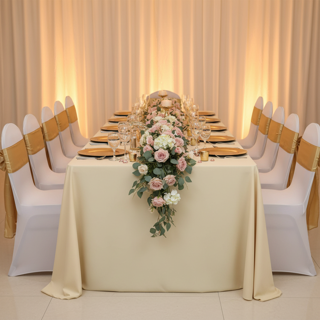 90"x156" Rectangular Premium Polyester Tablecloth (Square Corners) - Ivory