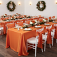 90"x156" Rectangular Satin Tablecloth - Burnt Orange | charger plate | napkin | dinner plate | flower premade runner