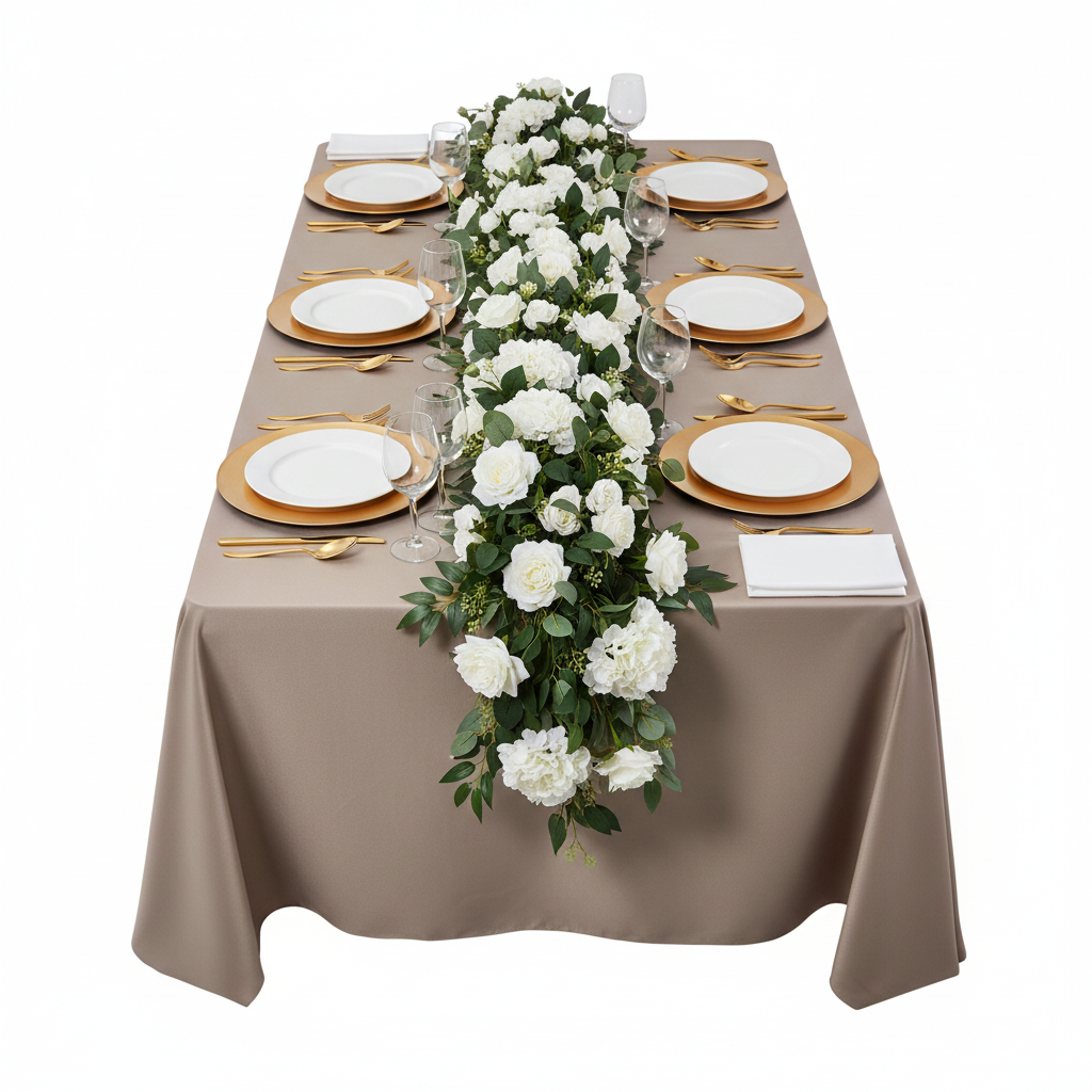 490"x156" Rectangular Oblong Premium Polyester Tablecloth - Taupe top view