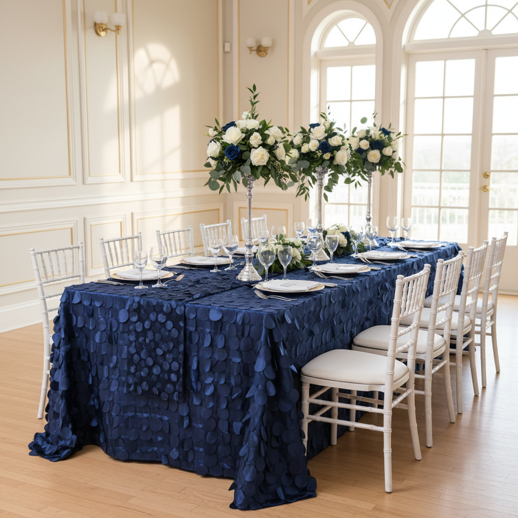 90"x156" Petal Circle Taffeta Rectangular Tablecloth - Navy Blue.