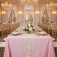 90"x156" Rectangular Oblong Premium Polyester Tablecloth - Pink with Chiavari Gold Chairs.