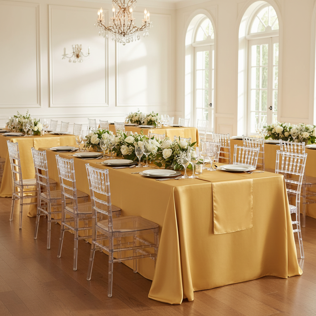 90"x156" Rectangular Satin Tablecloth - Bright Gold.