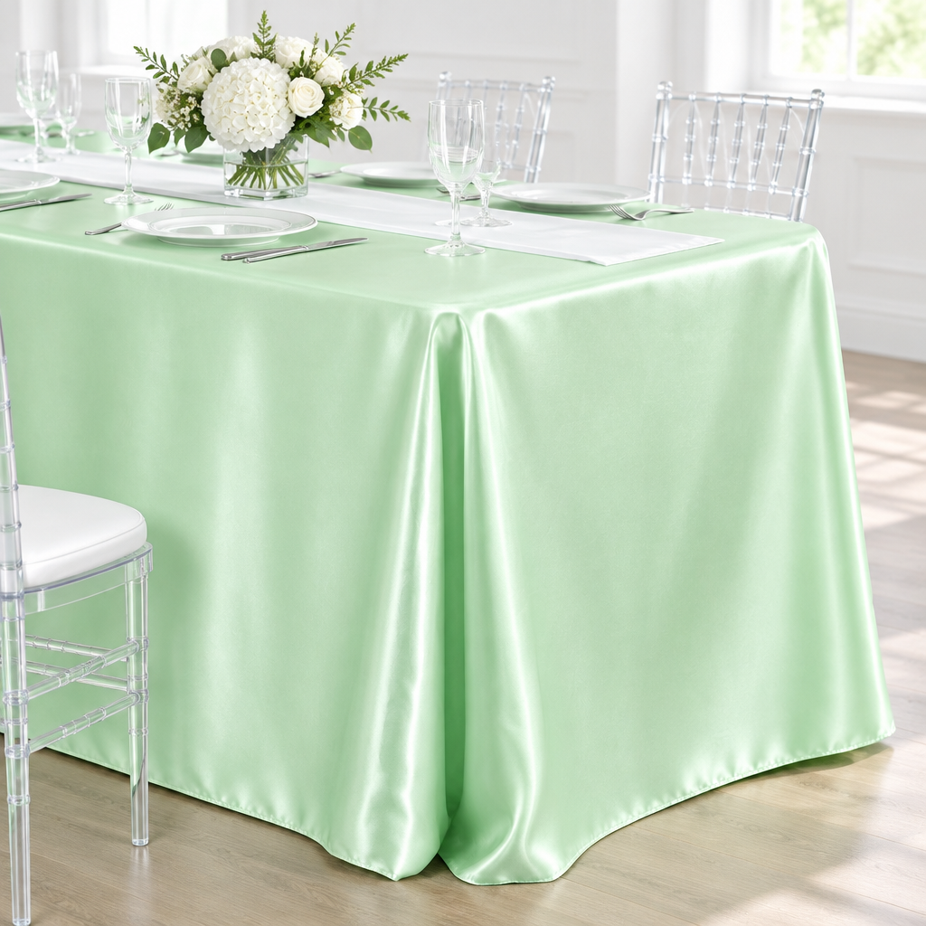 90"x156" Rectangular Satin Tablecloth - Mint Green.