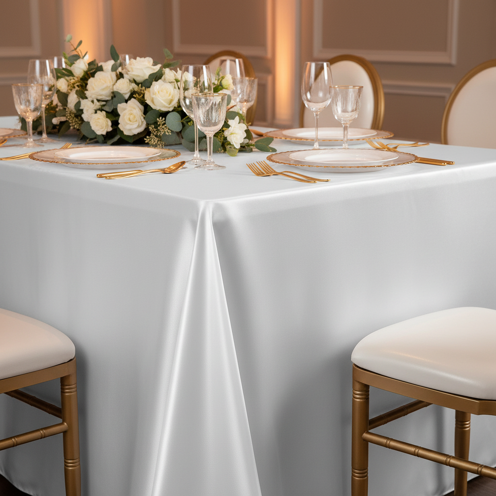 90"x156" Rectangular Satin Tablecloth - White.