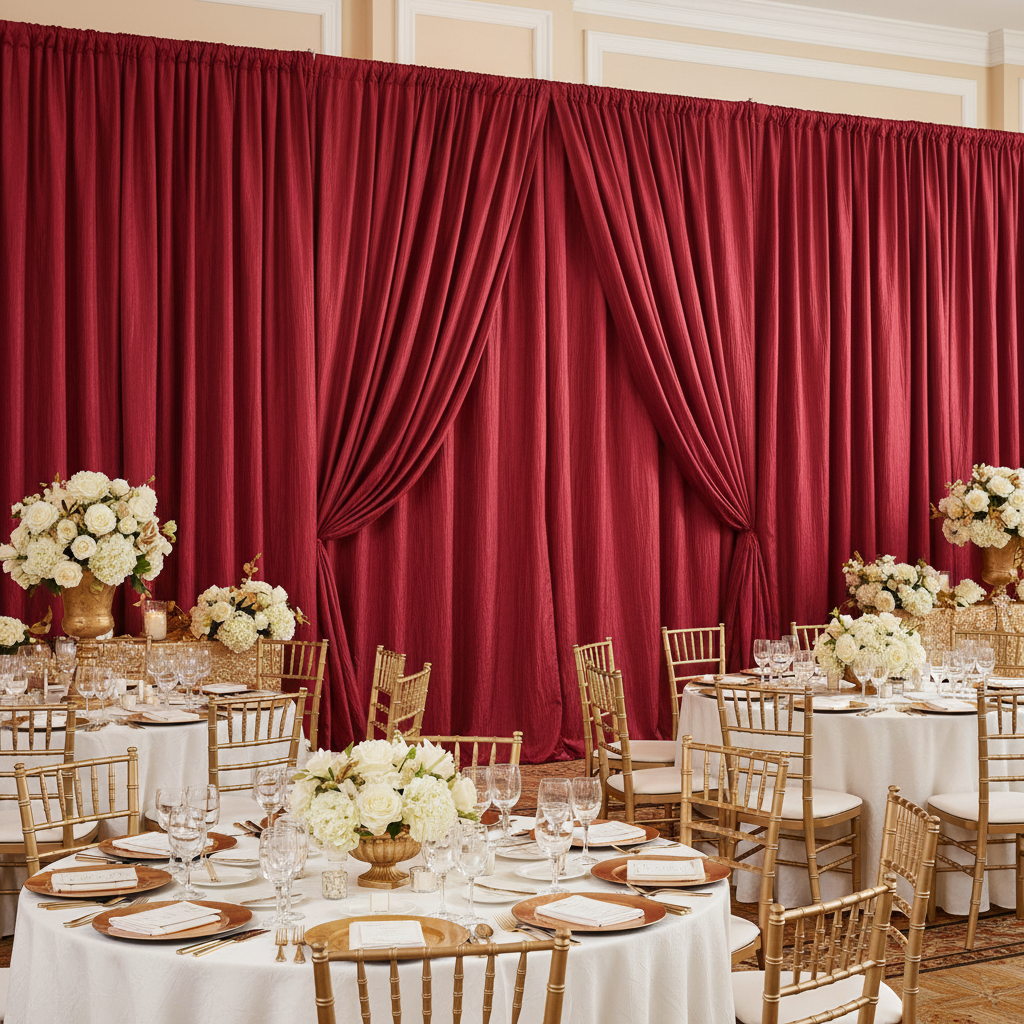 Accordion Crinkle Taffeta 10ft H x 54" W Drape/Backdrop Panel - Burgundy
