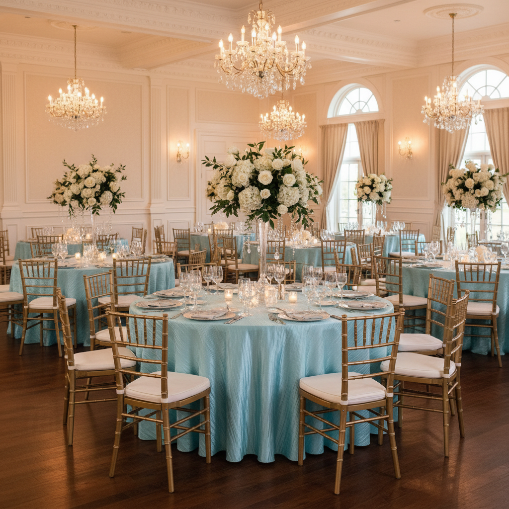 Accordion Crinkle Taffeta 120" Round Tablecloth - Baby Blue – Ballroom